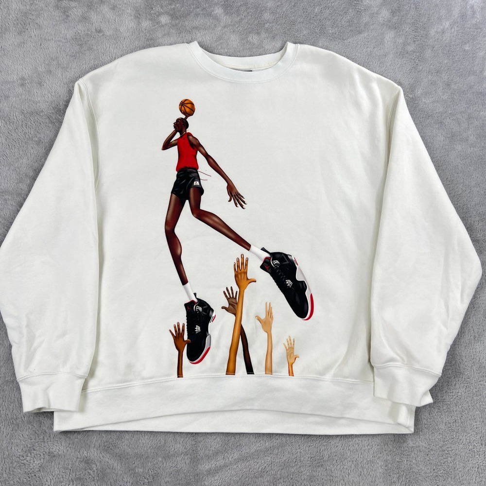Jordan White Sweatshirt with Red, Black and Brown Graphic